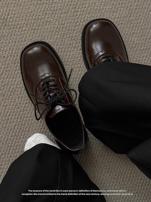 Round Toe Lace-Up Leather Shoes