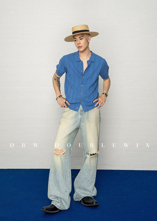 Rhinestone-embellished Gradient Straight-Leg Jeans