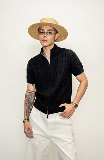 High-neck knit cardigan
