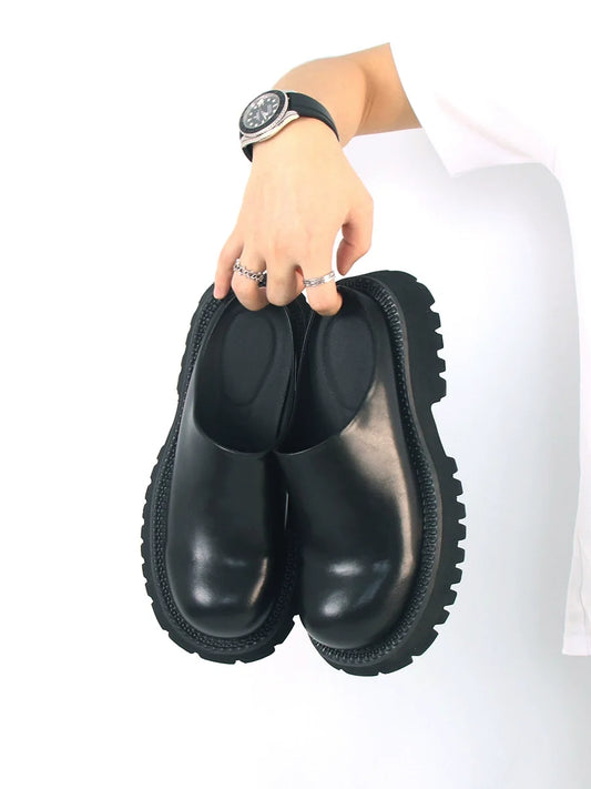 Chunky Sole Leather Mule Derby Shoes