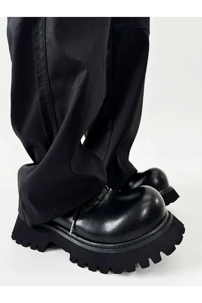 Chunky Black Leather Lug Sole Derby Shoes