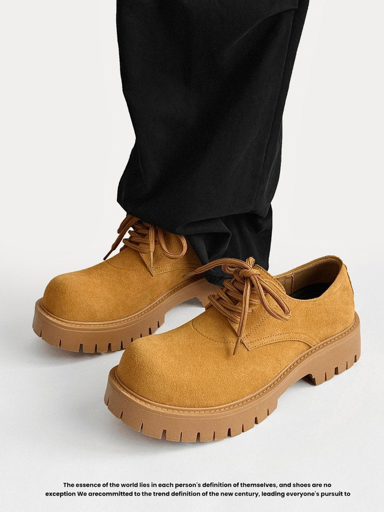 Suede Lace Up Thick Sole Round Toe Shoes