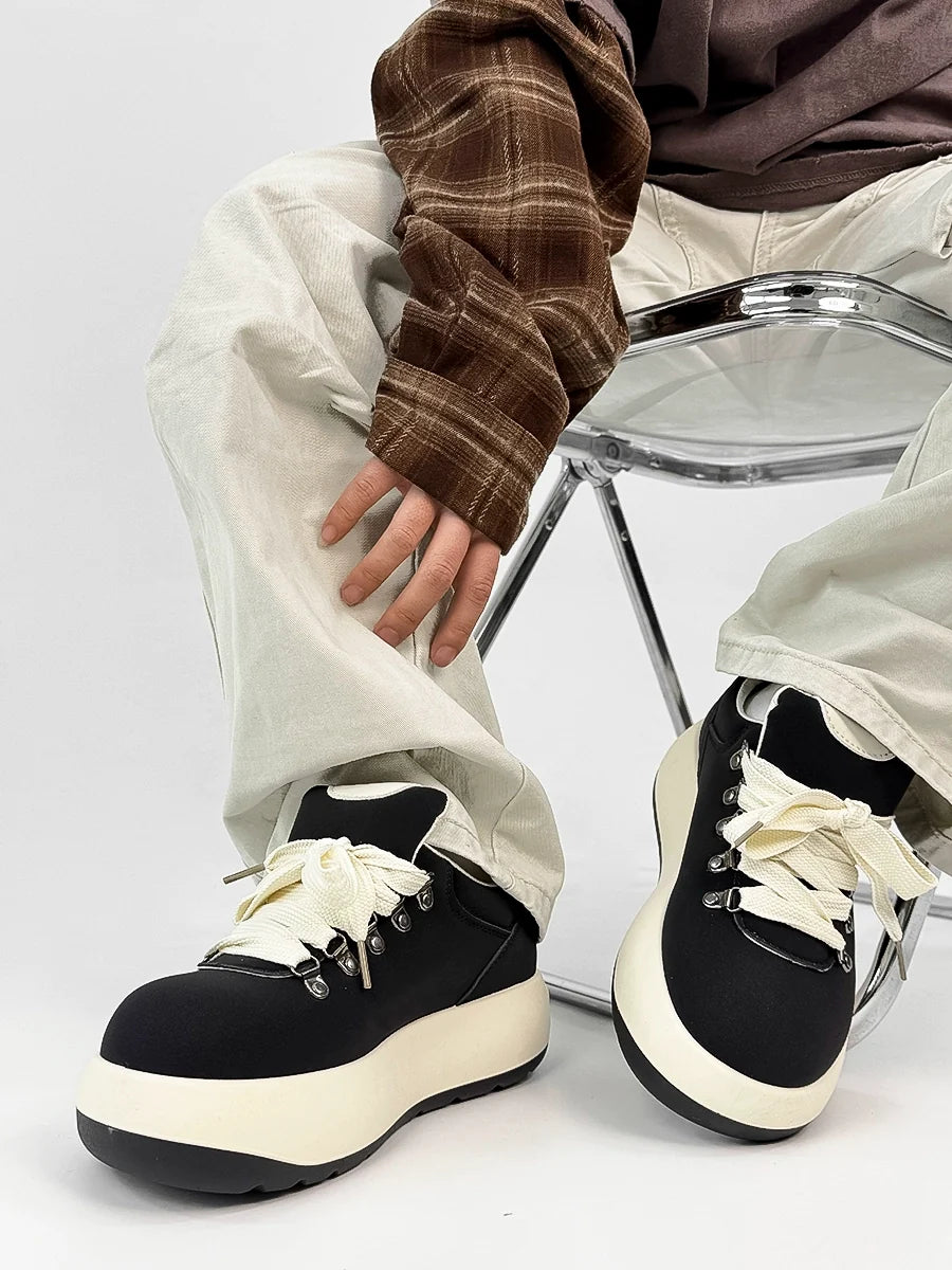 Chunky Sole Puffy Design Suede Sneakers