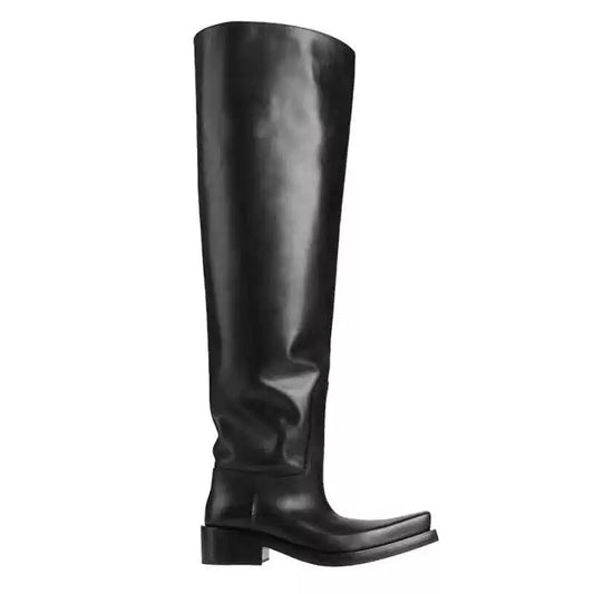 Over-the-Knee Chunky Sole Leather Riding Boots