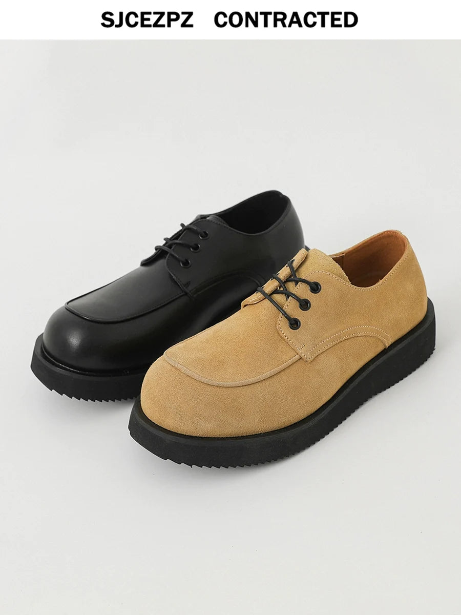 Thick Sole Lace-Up PU Leather Derby Shoes