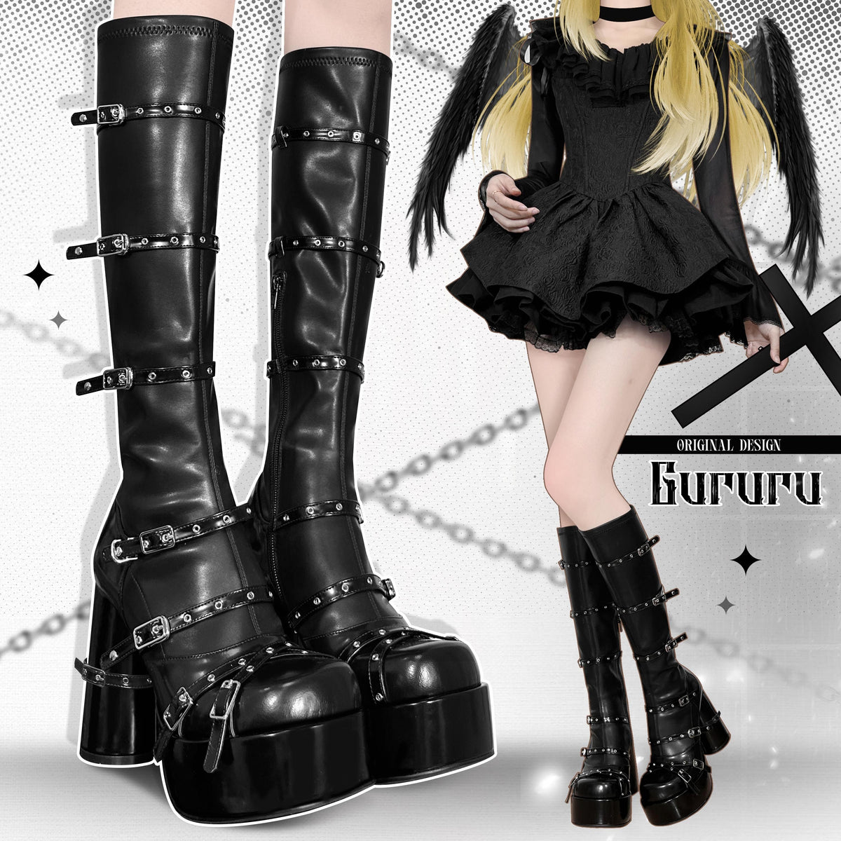 Cross Gothic Belted Platform Boots