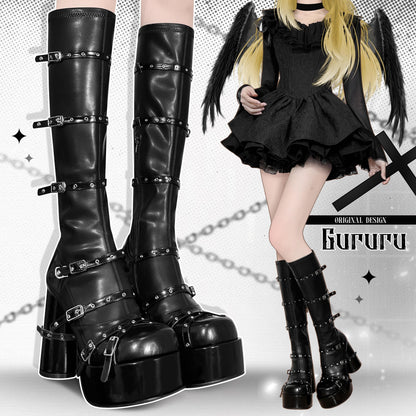 Cross Gothic Belted Platform Boots