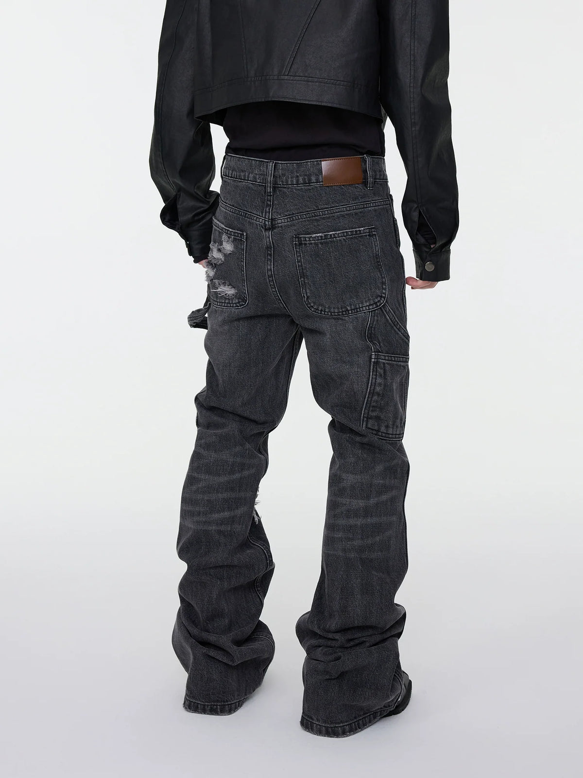 Whisker Rip Damage Stacked Flare Denim Jeans
