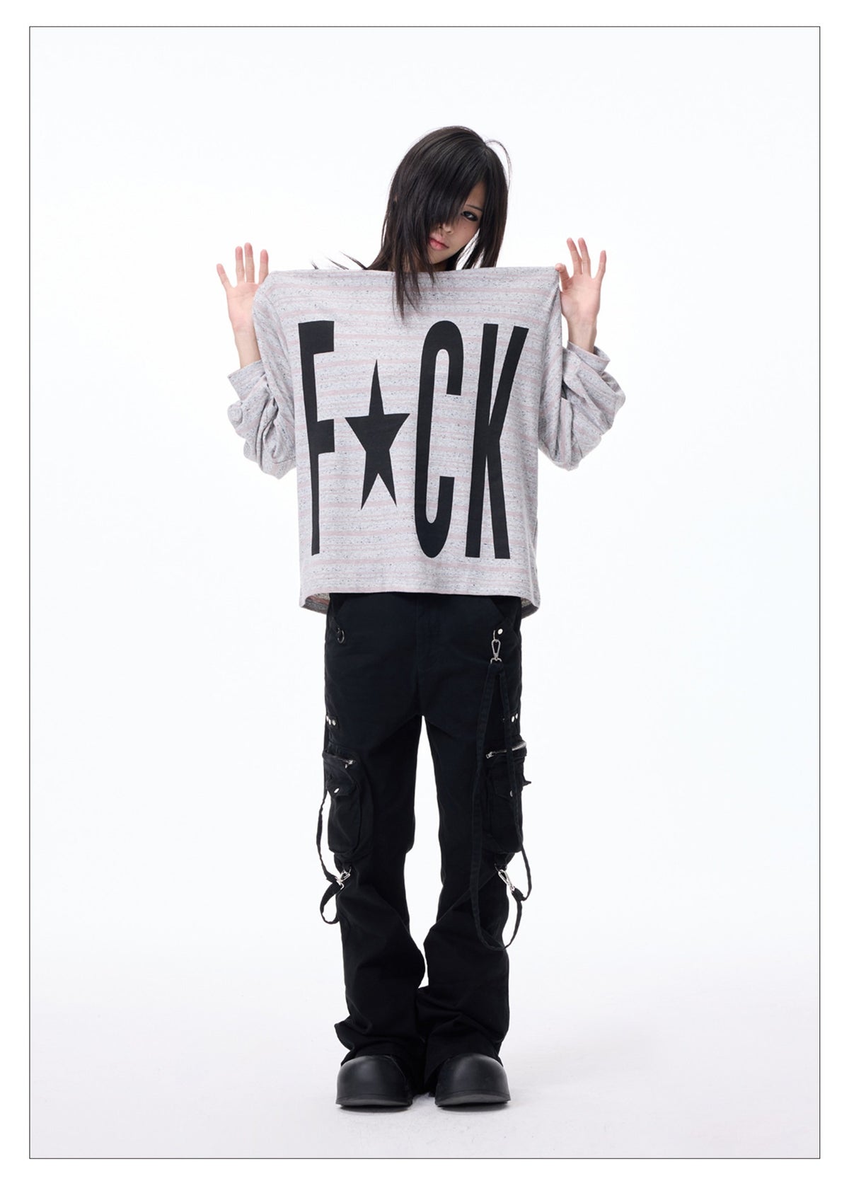 Flare Solid Color Studded Cargo Pants