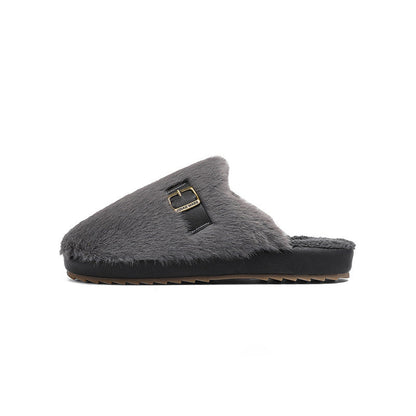 Fake Fur Buckle Detail Warm Mules