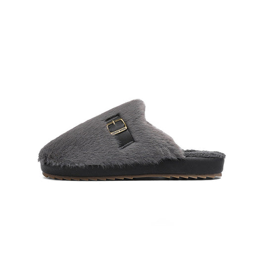 Fake Fur Buckle Detail Warm Mules