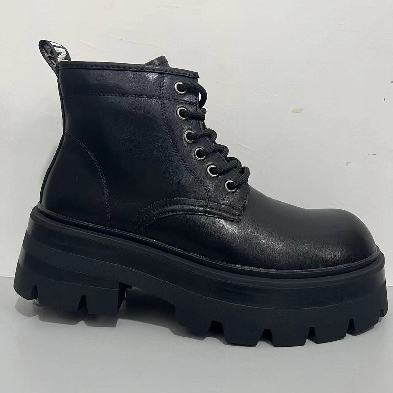 Chunky Lug Sole Platform Lace-Up Zipper Boots