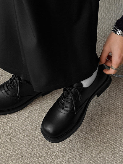 Round Toe Lace-Up Leather Shoes