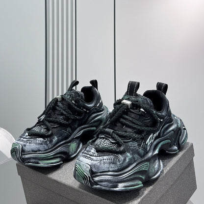 Washed Graffiti Print Chunky Sole Sneakers