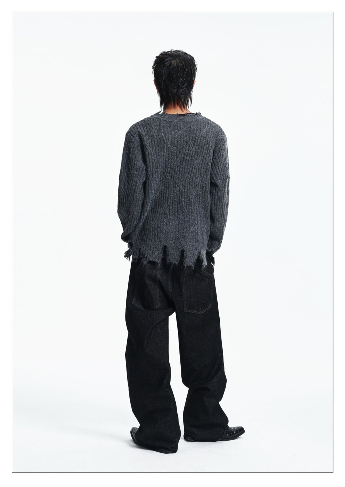 Button-down Crewneck Sweater Loose-fit Top