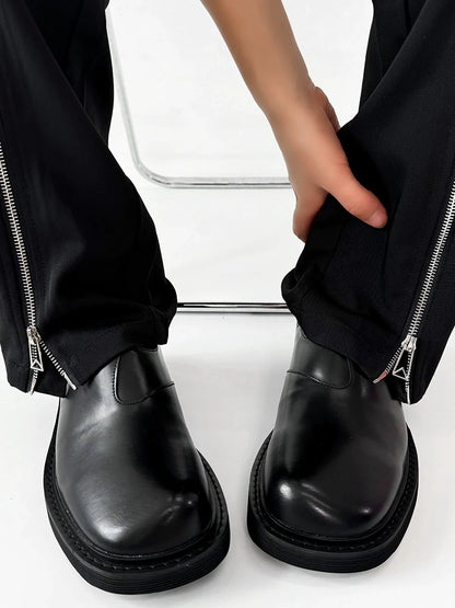 Square-Toe Slip-On Leather Loafers
