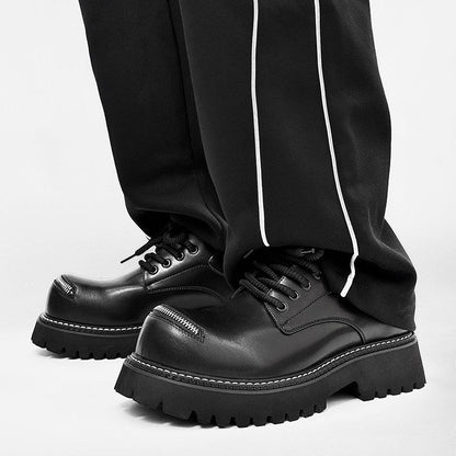 Lace Up Zipper Detail Thick Sole Shoes