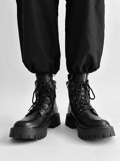 Chunky Lug Sole Platform Lace-Up Zipper Boots