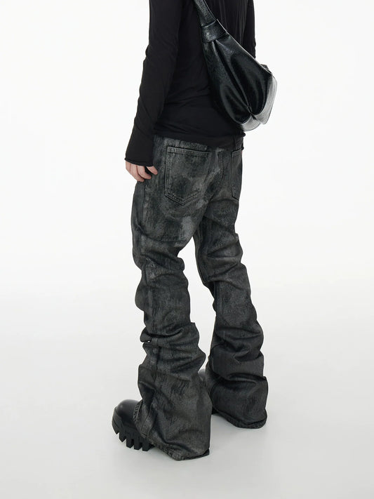 Glitter Coated Stacked Flare Denim Jeans
