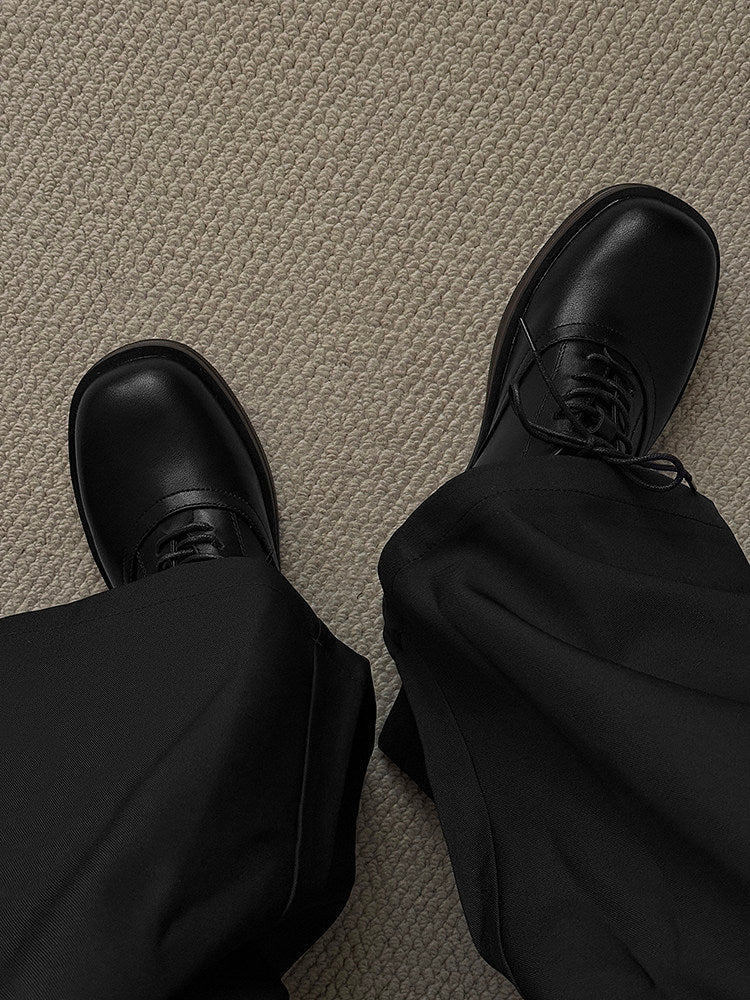 Round Toe Lace-Up Leather Shoes