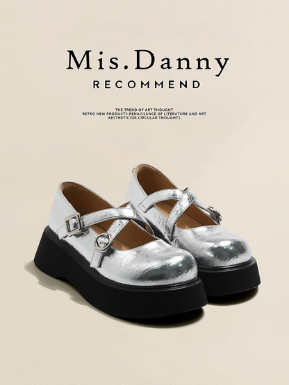 Platform Round Toe Shallow Mary Janes Leather Shoes