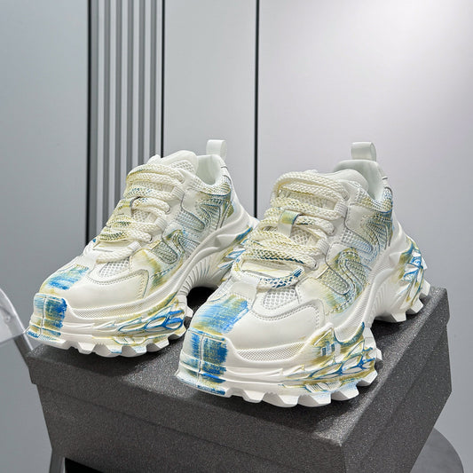 Paint Mesh Design Chunky Sole Sneakers