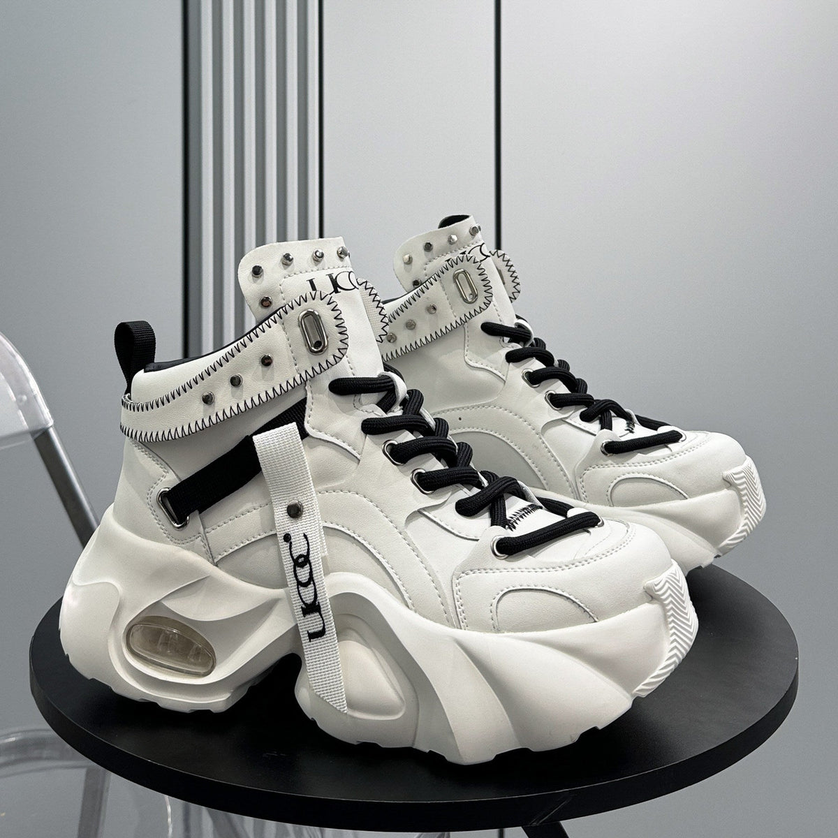 Studs Strap Buckle High-Top Chunky Sole Sneakers