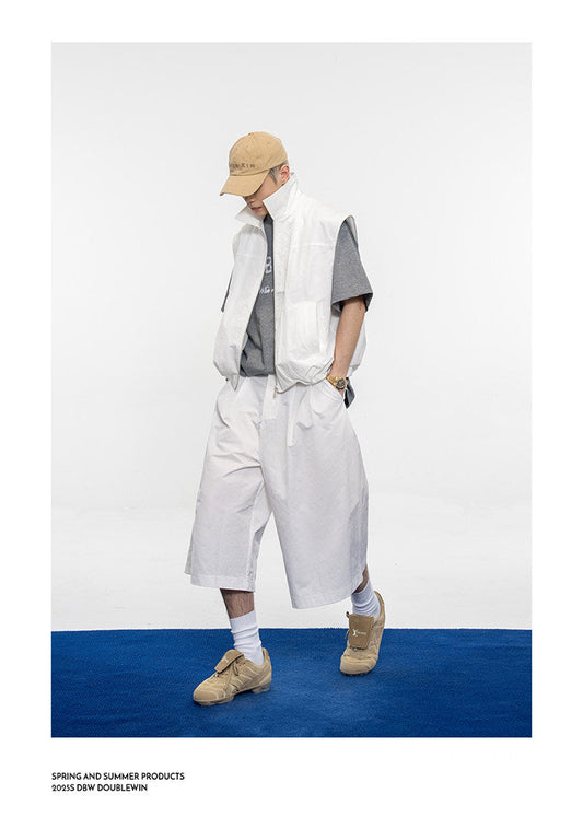Gathered Relaxed-Fit Casual Shorts
