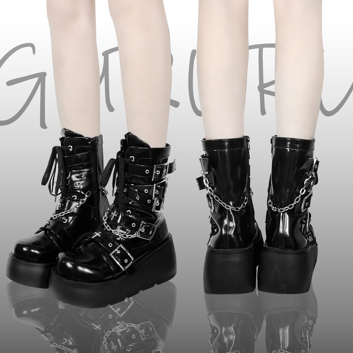 Cross Buckle Platform Short Boots