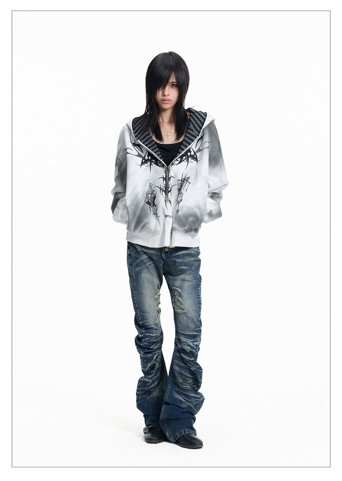 Blue Washed Riveted Curved Skinny Jeans
