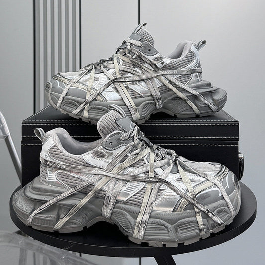 Metallic Strap Panel Chunky Sole Sneakers