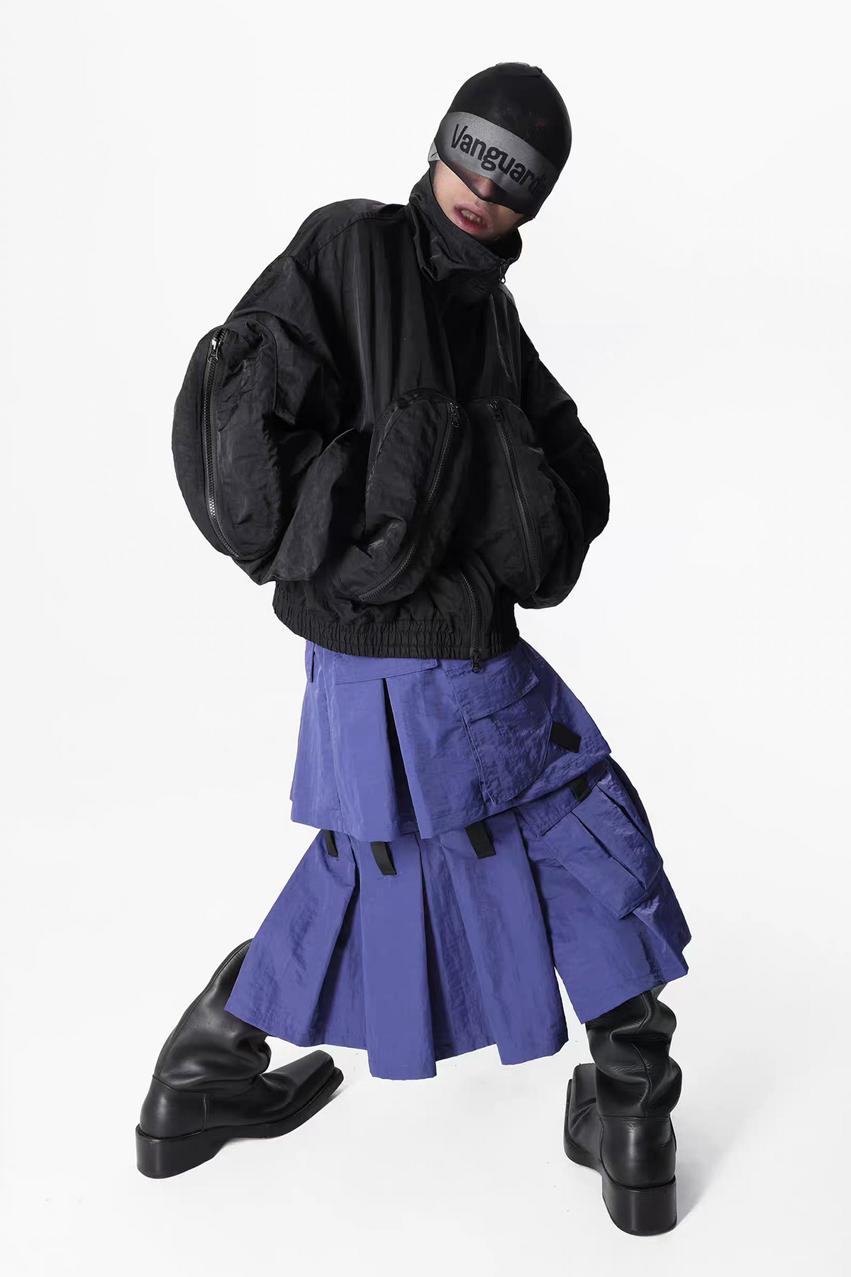 VANGUARDIA Multi-Pocket Nylon Midi Skirt