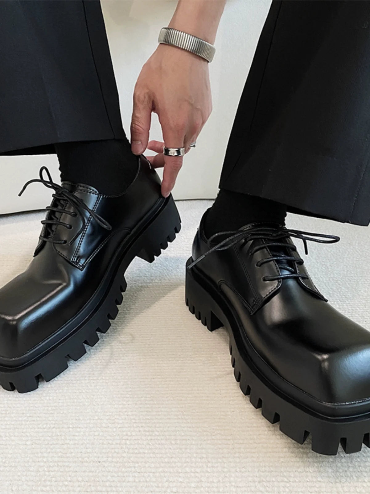 Square Toe Thick Sole Derby Shoes