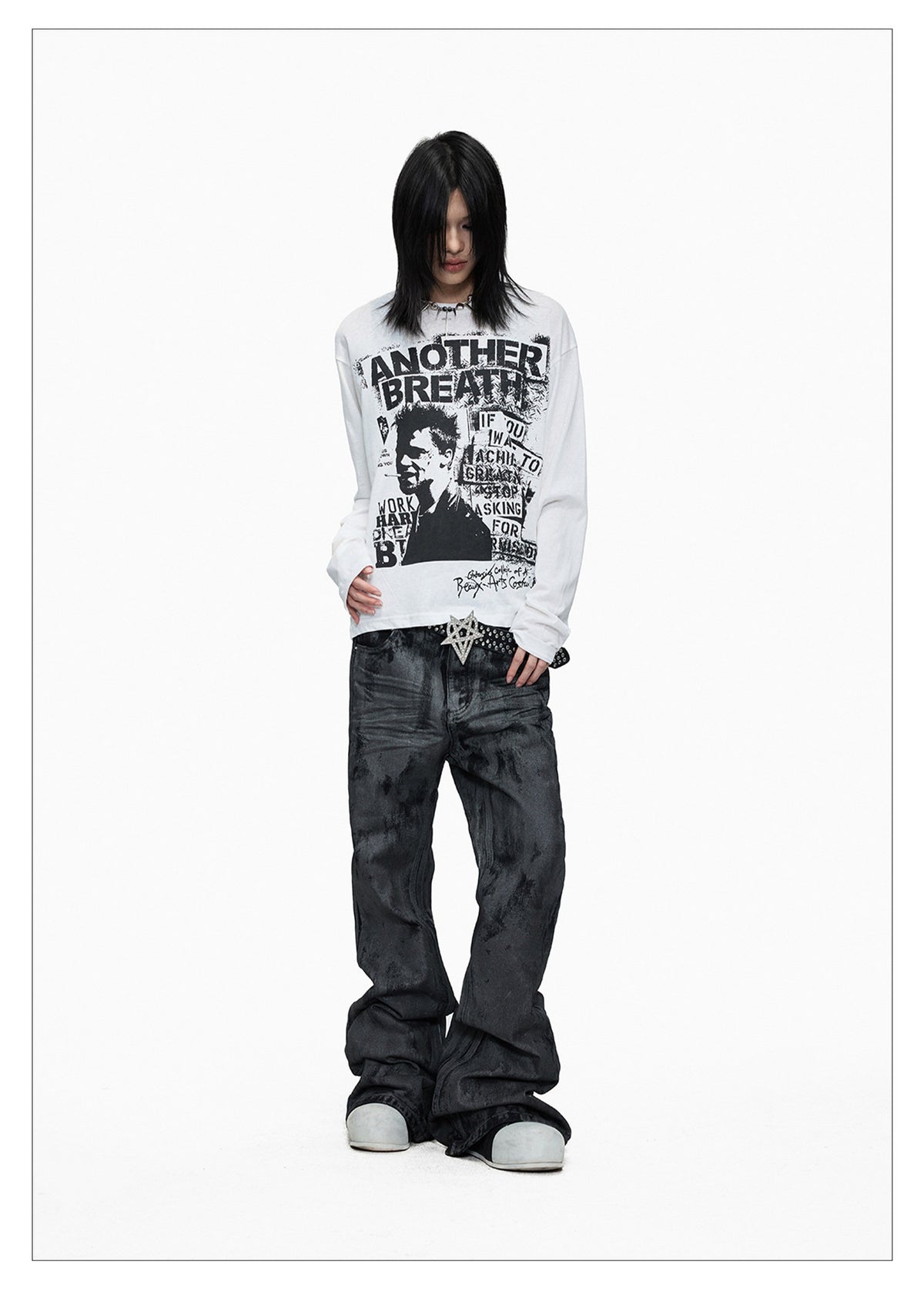 Hand-brushed Flared Washed Denim Jeans