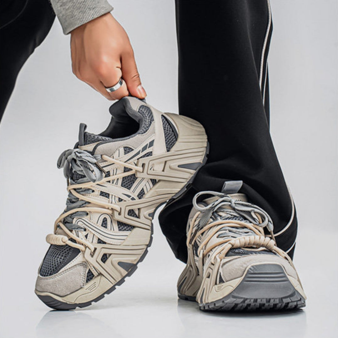 Mesh Panel Structured Chunky Lace-Up Sneakers