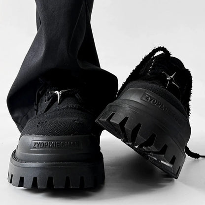 Round Toe Derby Design Damage Denim Shoes