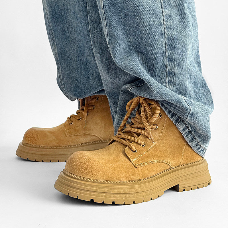 Suede Punching Lace Up Thick Sole Short Boots