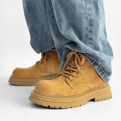 Suede Punching Lace Up Thick Sole Short Boots