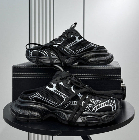 Metallic Panel Rope Lace Slip-On Shoes