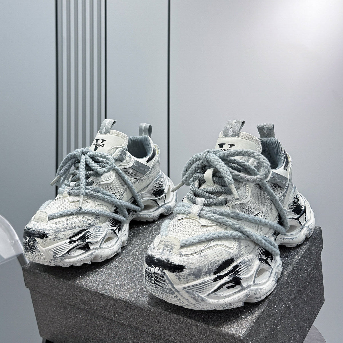 Paint Splash Rope Lace Chunky Sole Sneakers
