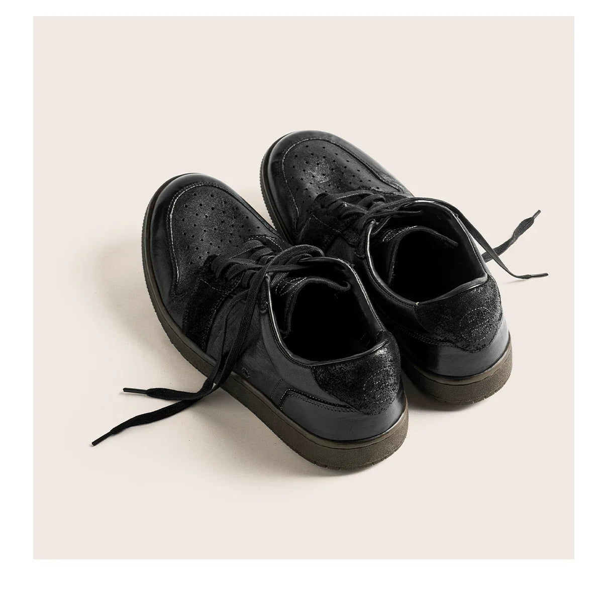 Vintage Black Leather Low-Top Sneakers