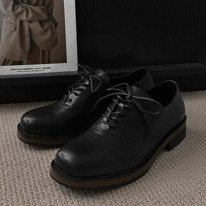 Round Toe Lace-Up Leather Shoes