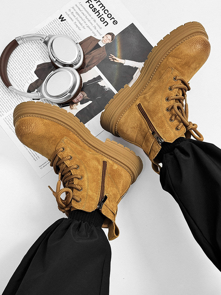 Chunky Lug Sole Platform Lace-Up Zipper Boots