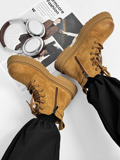 Chunky Lug Sole Platform Lace-Up Zipper Boots