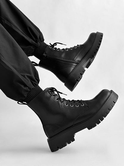 Chunky Platform 8-Eye Lace-Up Zipper Boots