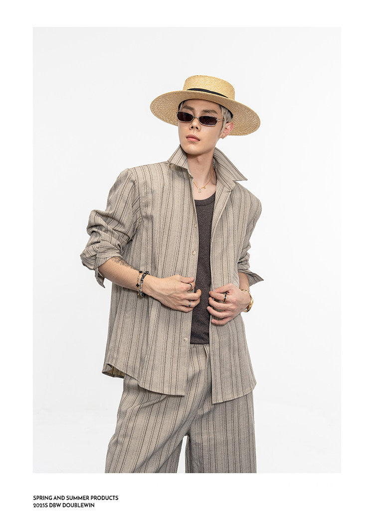 Drape-style Vertical Stripe Shirt Set