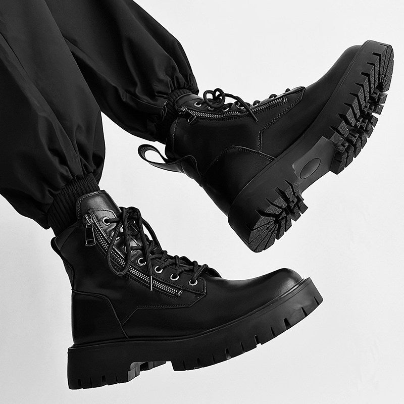 Chunky Lug Sole Platform Lace-Up Zipper Boots