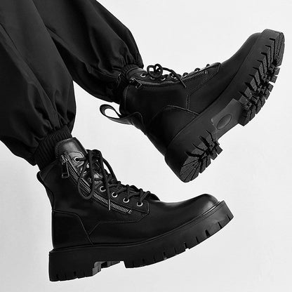 Chunky Lug Sole Platform Lace-Up Zipper Boots