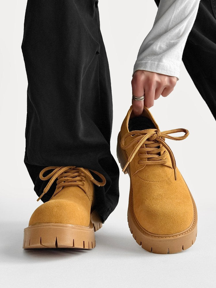 Suede Lace Up Thick Sole Round Toe Shoes
