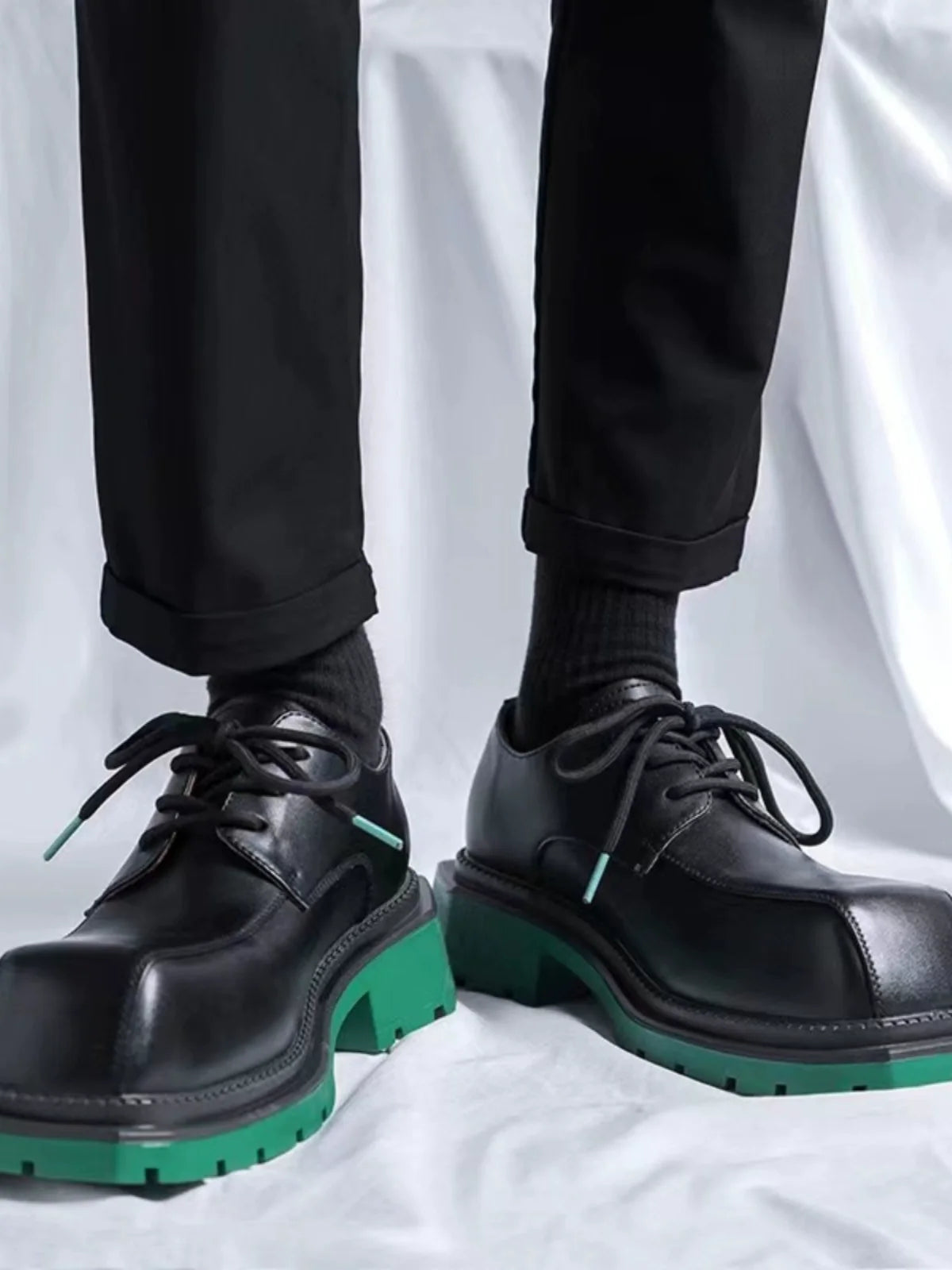Square Toe Chunky Sole Leather Derby Shoes